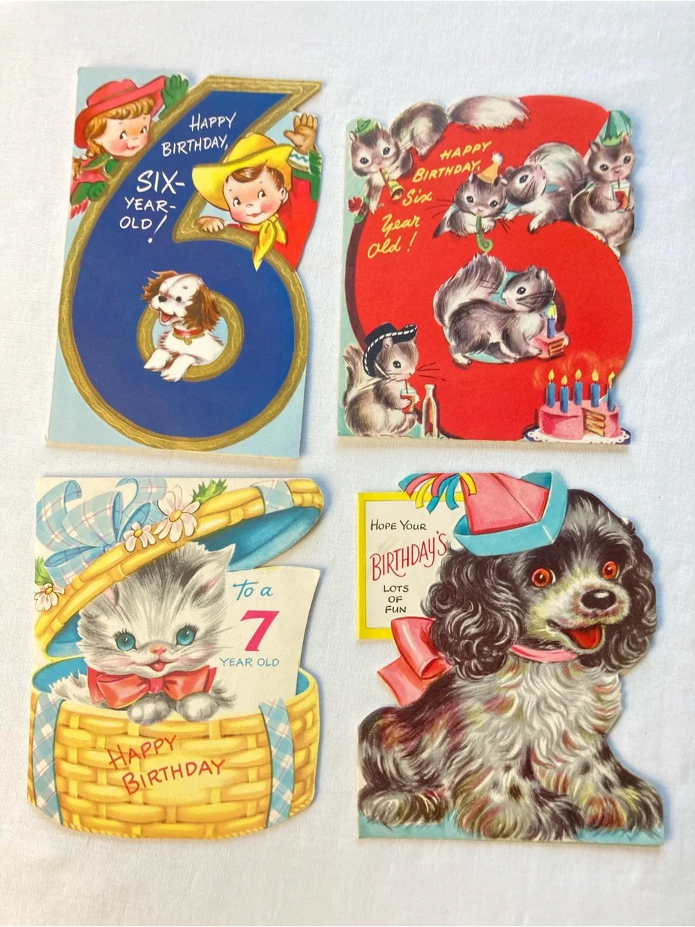 Vintage 1950's Kids Birthday Card Set - Cute Animals